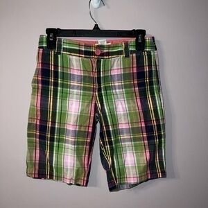 Plaid green pink yellow and black shorts kids Cherokee 10/12 large